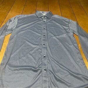 Collars and Co Dress Shirt Button Up Long Sleeve Blue Houndstooth Medium EUC